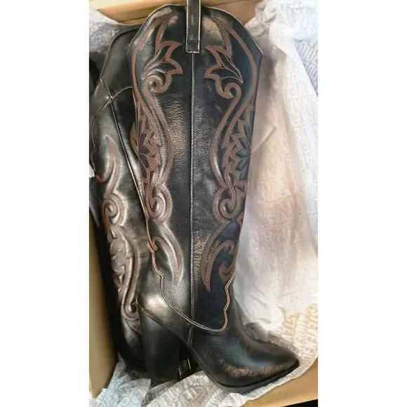 Steve Madden Lasso Western Leather High Boot Womens Size 9 Brown Distressed - Picture 8 of 10